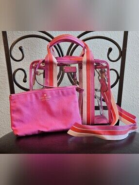 Kate Spade "Sam" See-Through Striped Medium Satchel W/Detachable Strap+Pouch NWT